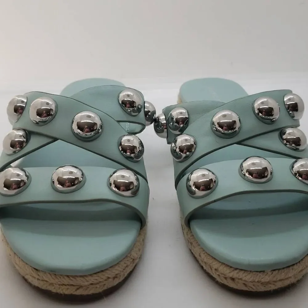Marc Fisher Women Sandal Prisca Slip On Studded Espadrille Blue Size 6